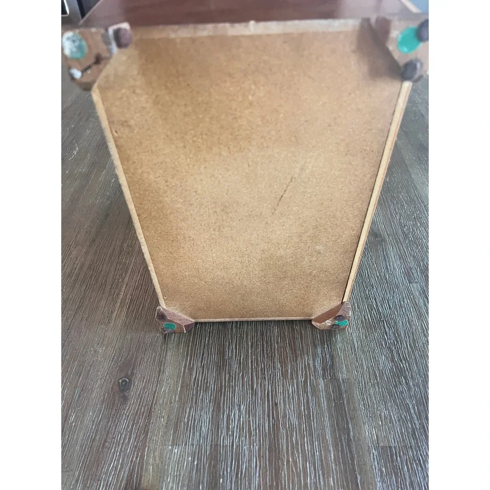 Vintage Burl Wood Jewelry Box Chest Brass Hardware 2 Drawers Necklace Hooks 10in